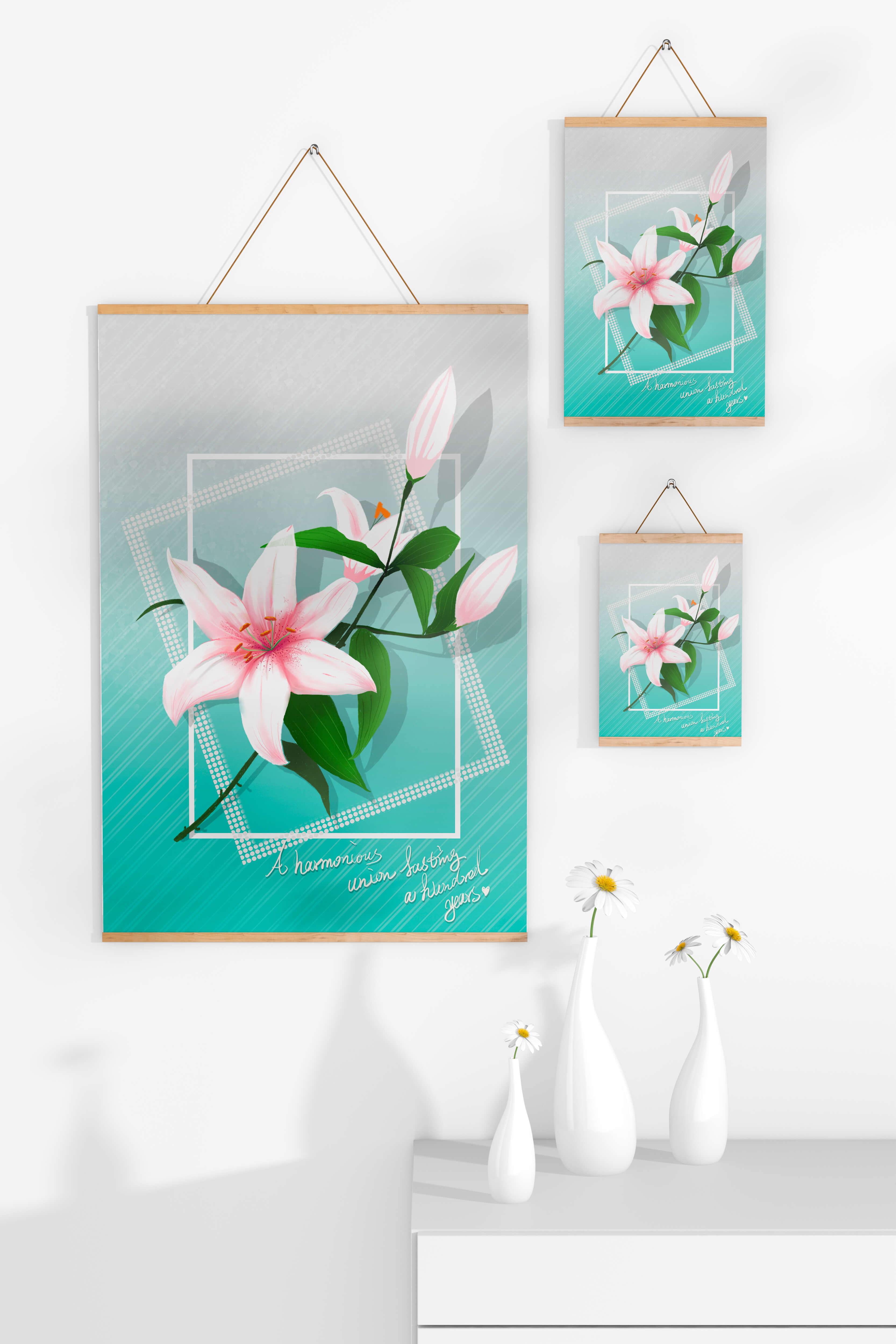 Elegant floral design with pink lilies and modern accents