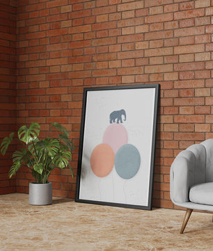 An Elephant Balancing on Colorful Balloons in a Minimalist Design - Mi tienda