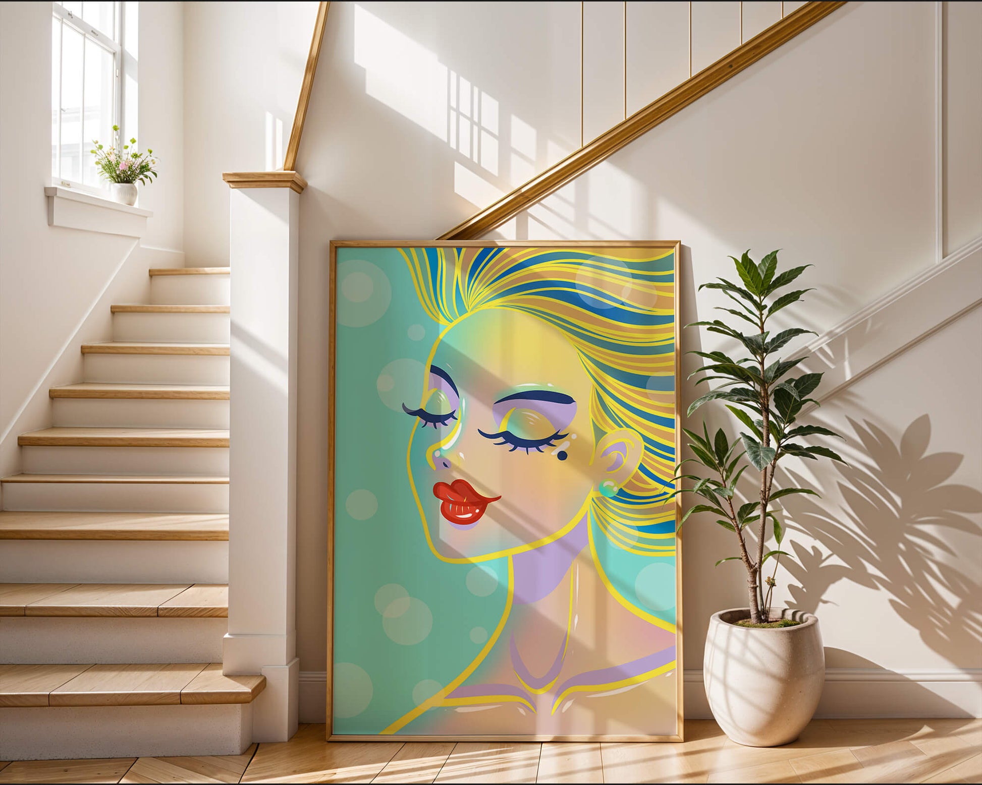 Colorful abstract portrait of a woman with closed eyes