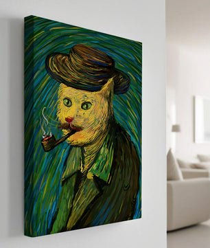 Gato caprichoso fumando una pipa en un estilo pictórico vibrante