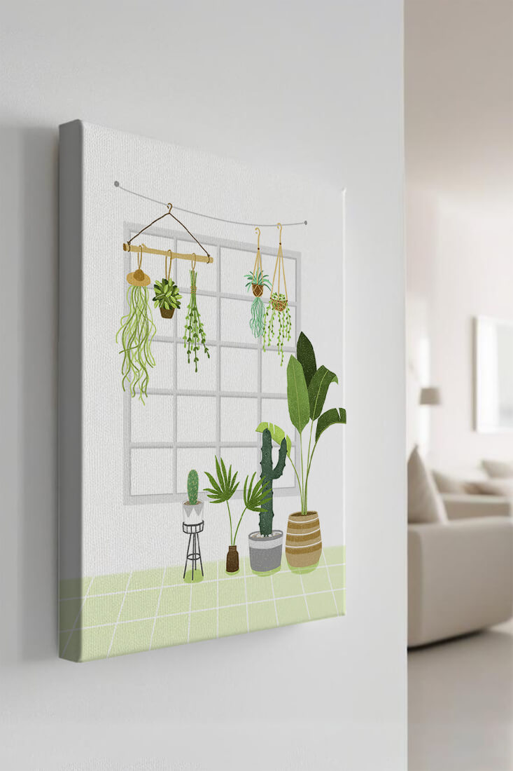 Decoración de interior con plantas colgantes y en macetas