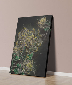 Elegantes Chrysanthemen-Design mit goldenen Akzenten