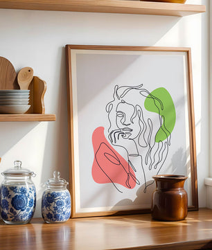 Modern Line Art Portrait With Abstract Shapes