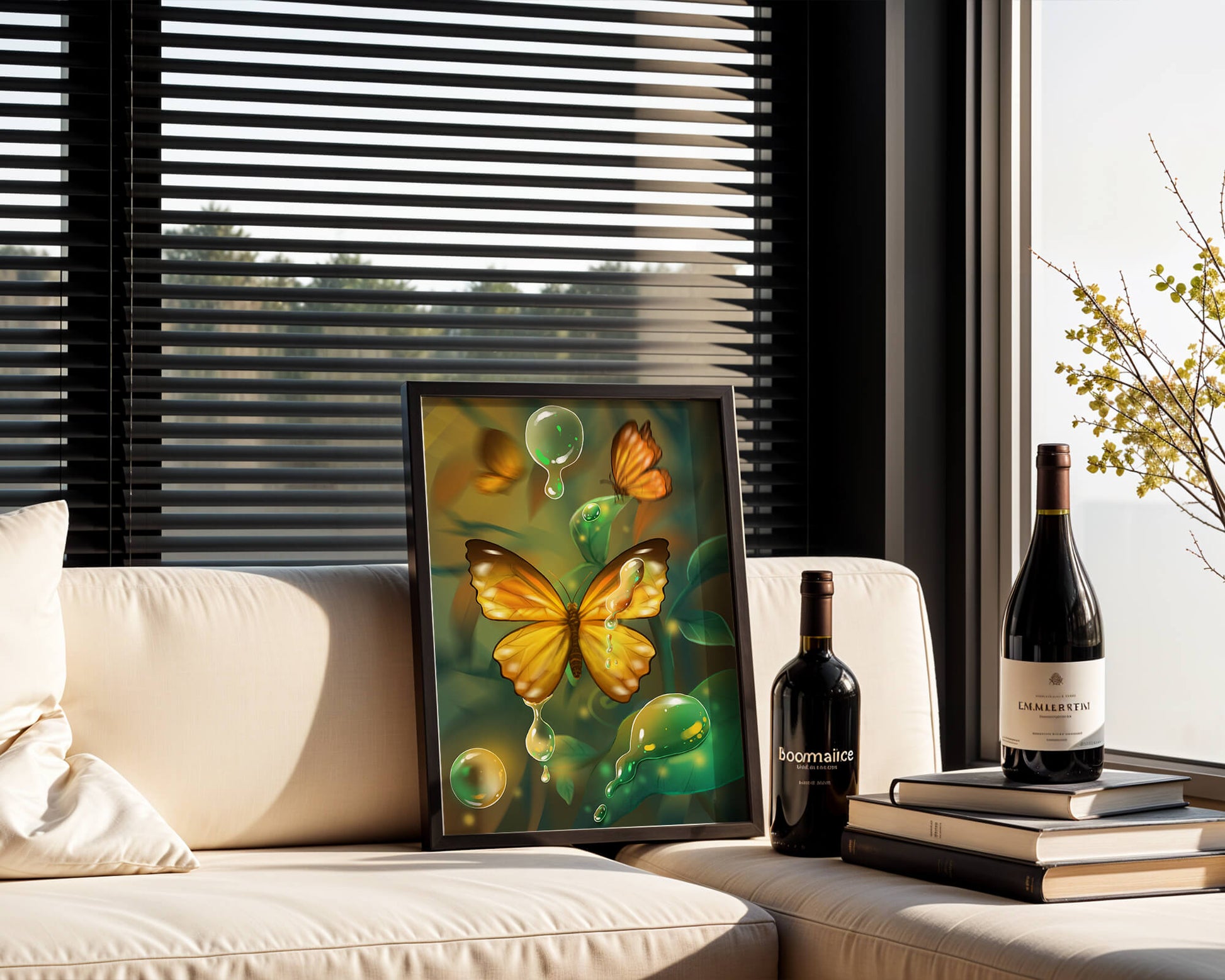 Butterflies Among Dewdrops in a Serene Forest Setting