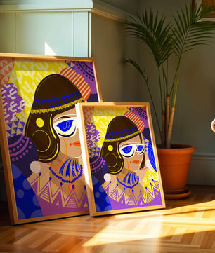 Portrait abstrait coloré avec des motifs géométriques vibrants