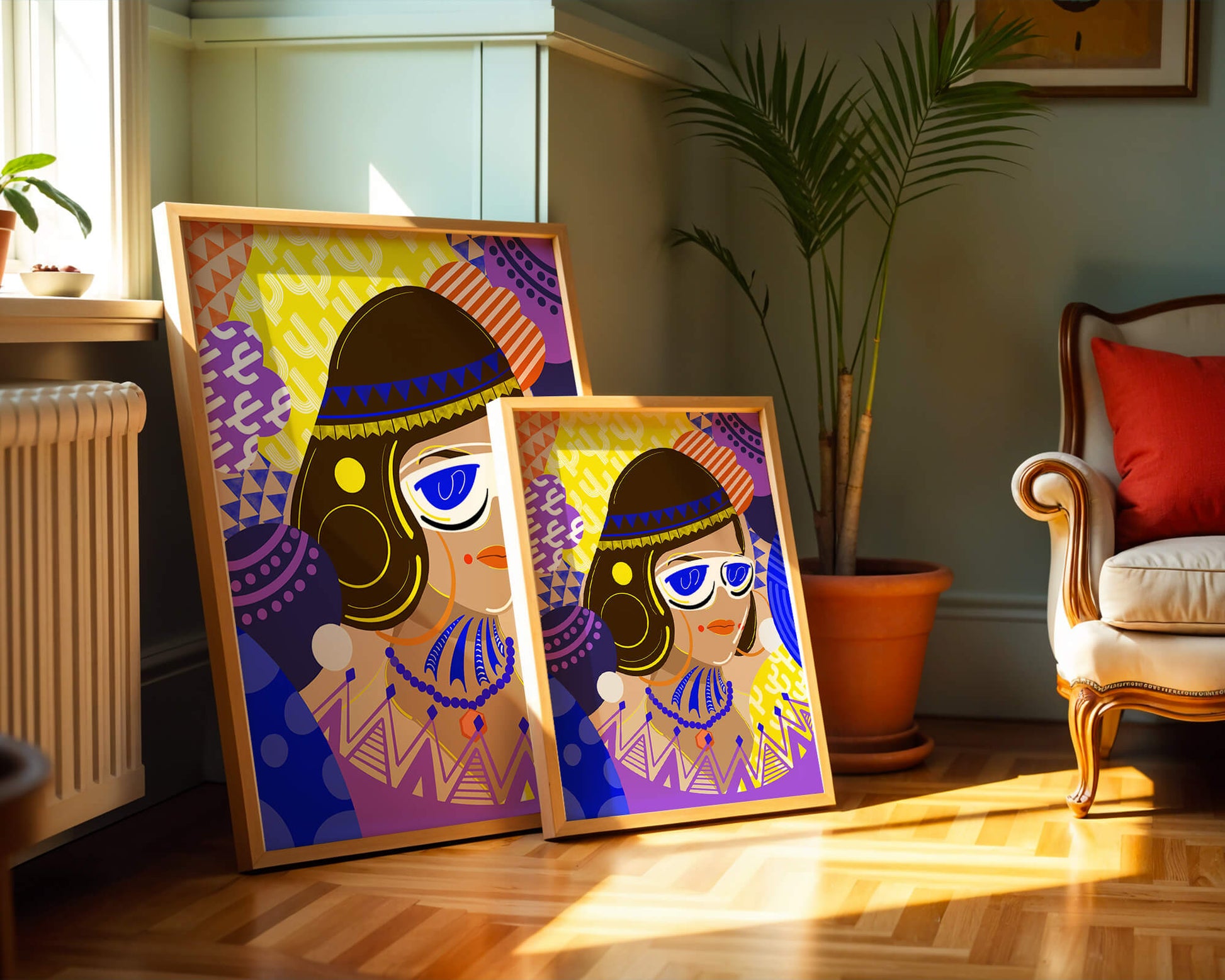 Portrait abstrait coloré avec des motifs géométriques vibrants