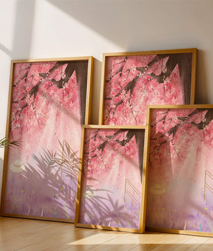 Cherry Blossom Garden with Spring Flowers and Sunlight