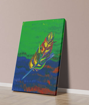 Abstract colorful feather on vibrant background