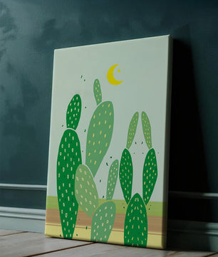 Desert cactus illustration with crescent moon