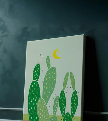 Desert cactus illustration with crescent moon