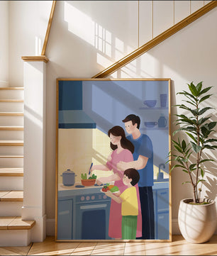 Family Cooking Together in a Modern Kitchen