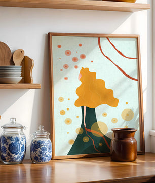 Abstract Portrait of a Woman with Flowing Golden Hair and Geometric Shapes - Mi tienda