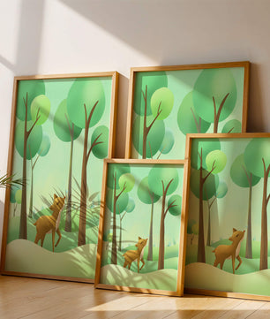 Gentle Deer and Butterfly in a Lush Forest Setting