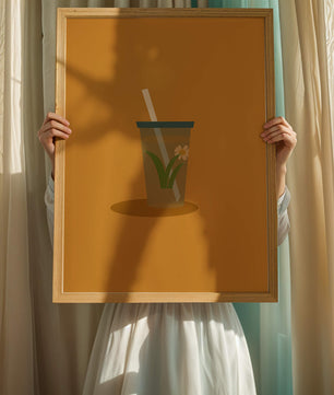 Illustration of a Drink with Botanical Element and Straw on Orange Background - Mi tienda