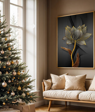 Golden Lotus Flower On Abstract Grey Background - Mi tienda