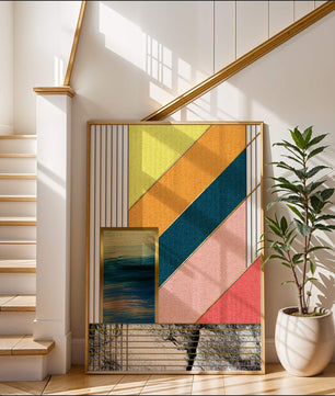 Abstract geometric art with textured colors and gold accents - Mi tienda