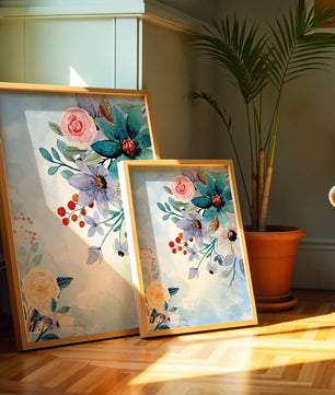 Watercolor floral illustration with vibrant flowers and leaves