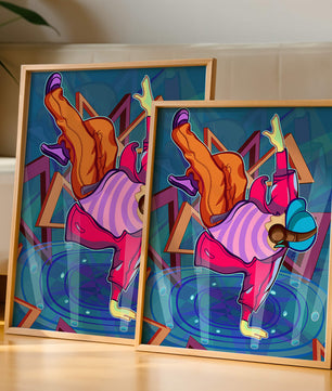 Colorful breakdancer in dynamic urban artwork