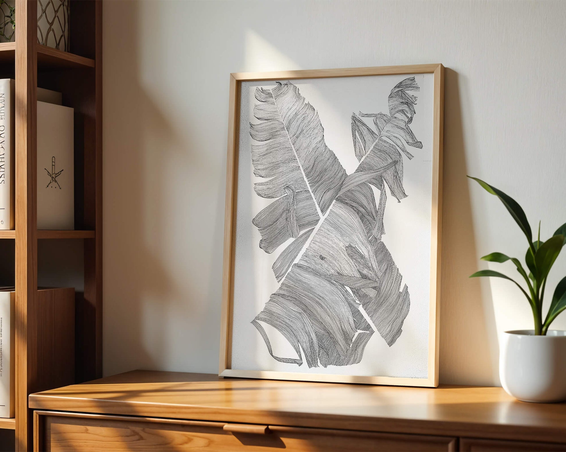 Monochrome Abstract Illustration of Overlapping Leaves