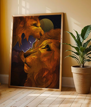 Majestic Lion Illustration in Cosmic Night Setting