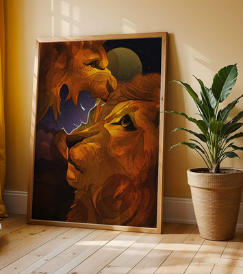 Majestic Lion Illustration in Cosmic Night Setting