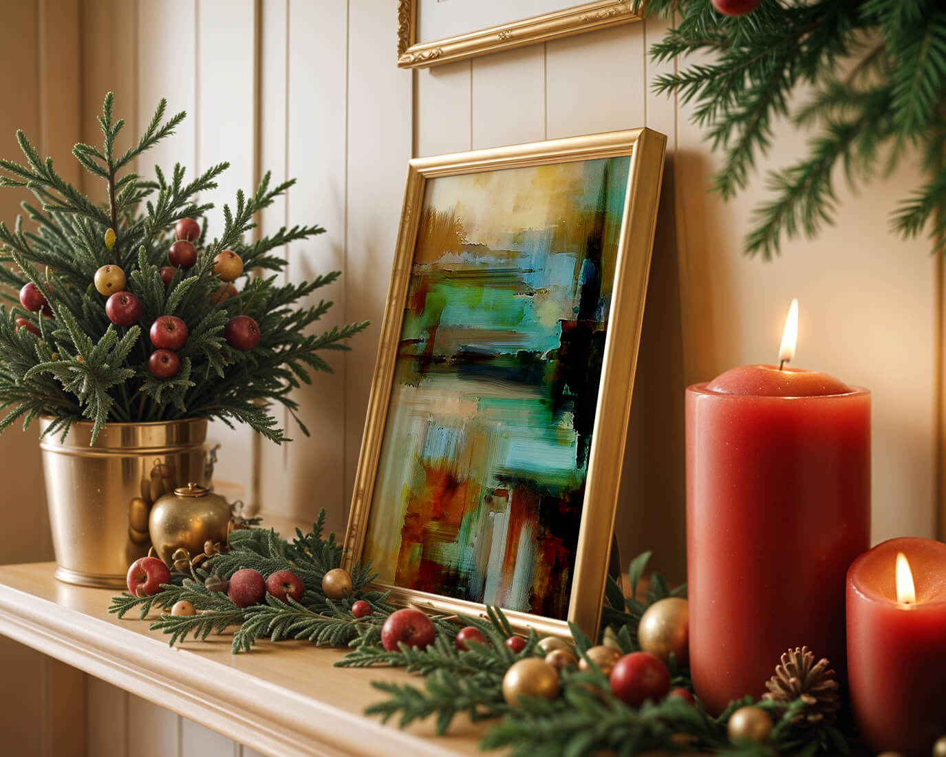 Abstract Expressionist Colorful Landscape with Earthy and Aqua Tones