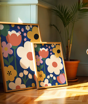 Colorful Floral Abstract Pattern On Dark Blue Background