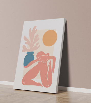Abstract Nude Figure with Vase and Sun in Minimalist Style