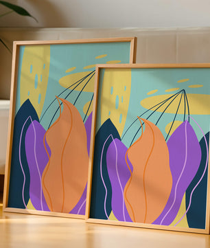 Abstract floral illustration with vibrant colors and geometric shapes