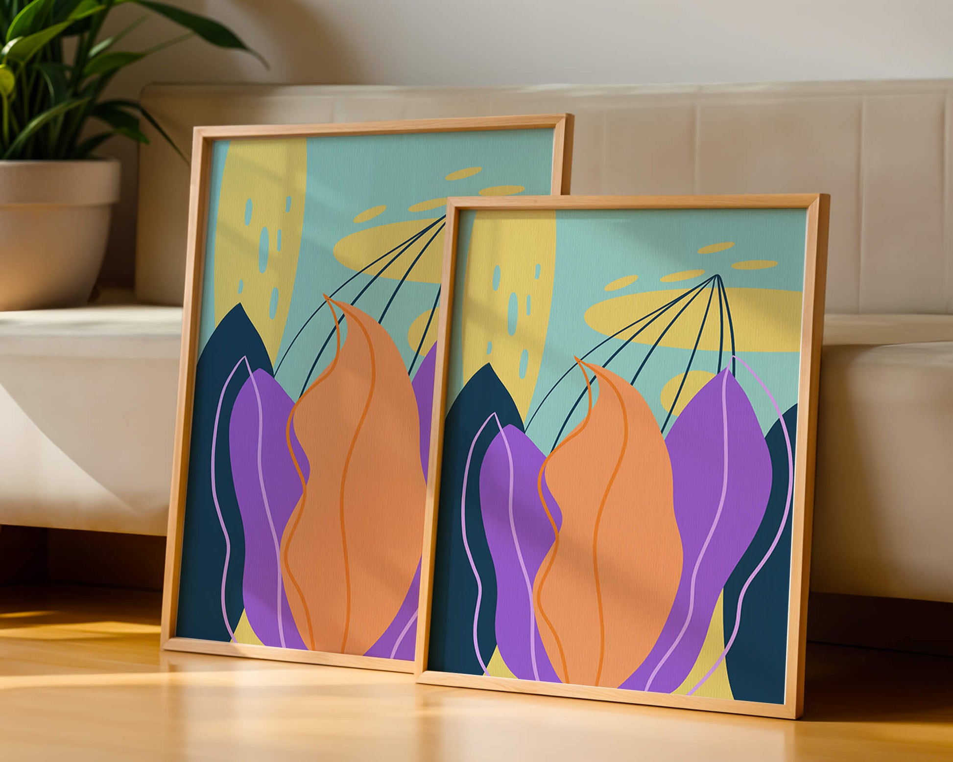 Abstract floral illustration with vibrant colors and geometric shapes