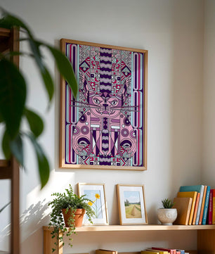 Art de chat géométrique coloré avec motifs abstraits en tons pastel