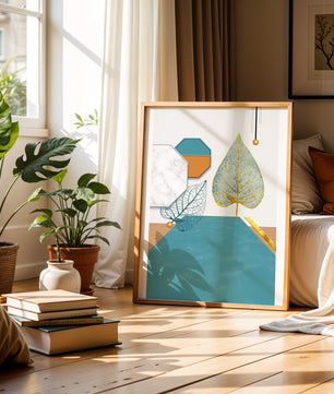 Artistic Composition with Geometric Shapes and Golden Leaf Detail - Mi tienda