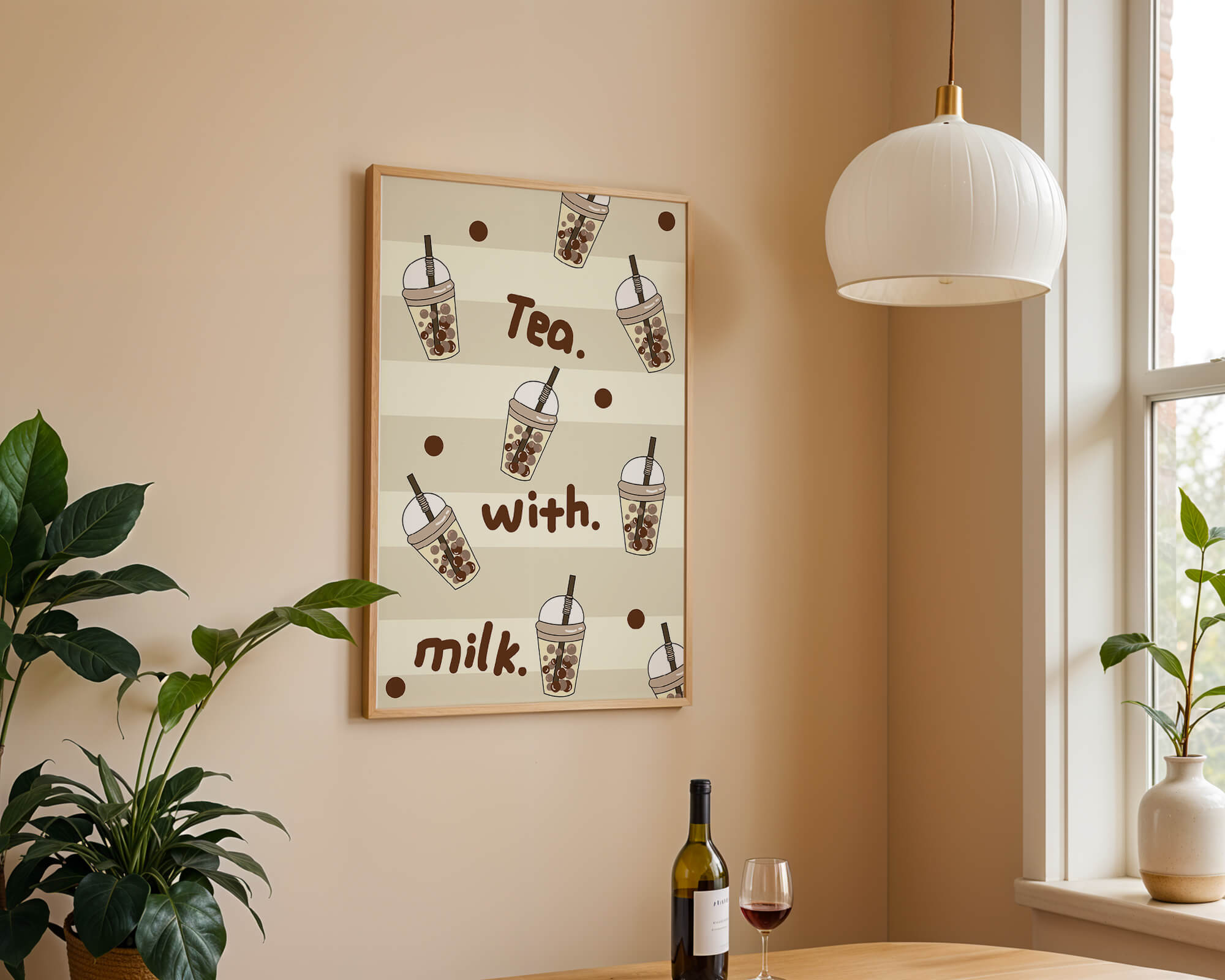 Boba tea pattern with text and bubble illustrations