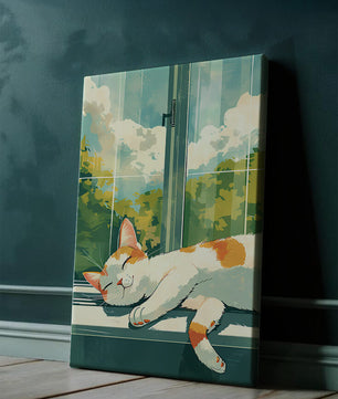 Peaceful Cat Napping by the Window with Sunlit Garden View - Mi tienda