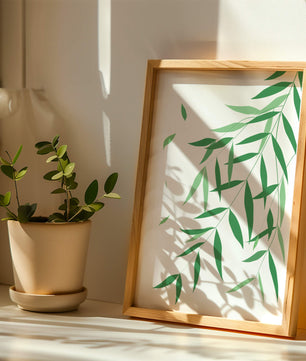 Illustration artistique de feuilles vertes élégantes sur fond noir