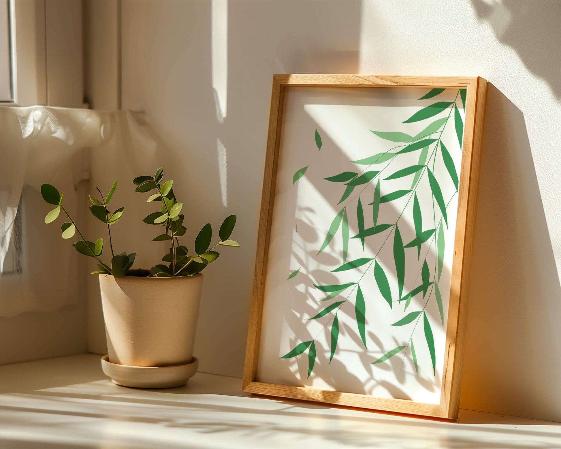 Elegant green leaves on black background art illustration