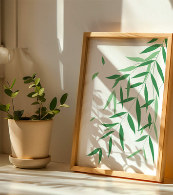 Elegant green leaves on black background art illustration