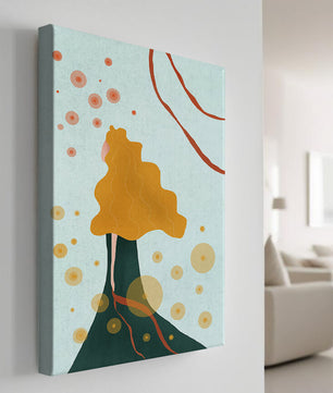 Abstract Portrait of a Woman with Flowing Golden Hair and Geometric Shapes - Mi tienda