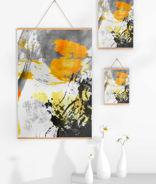 Abstract yellow and black watercolor splash with dynamic brushstrokes