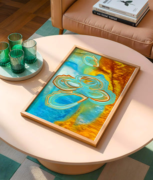 Abstract vibrant swirls in blue and orange colors