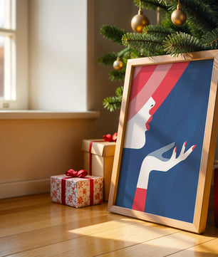 Elegant Woman with Red Hat and Stylized Hand - Mi tienda
