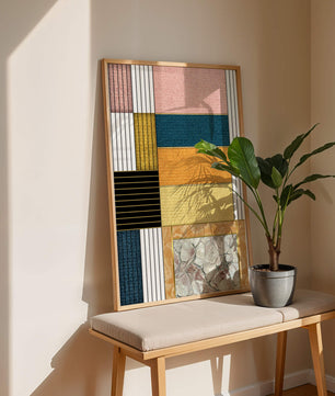 Geometric Abstract Art with Textured Blocks and Gold Accents - Mi tienda