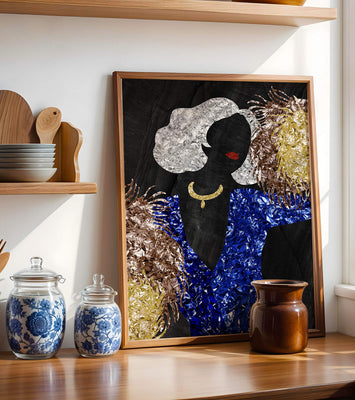 Abstract art with colorful foil textures and silhouette