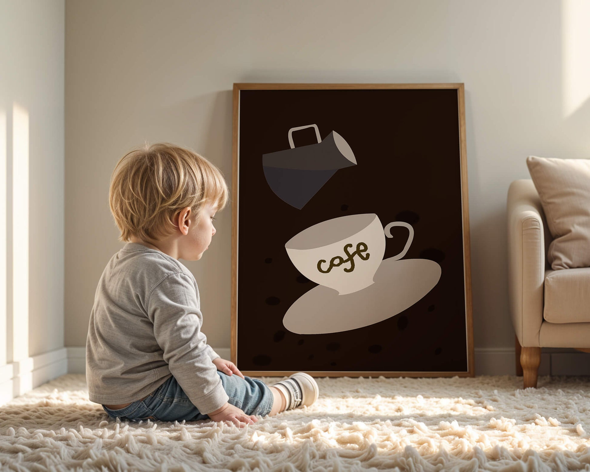 Minimalist coffee cup with pouring pot on dark background