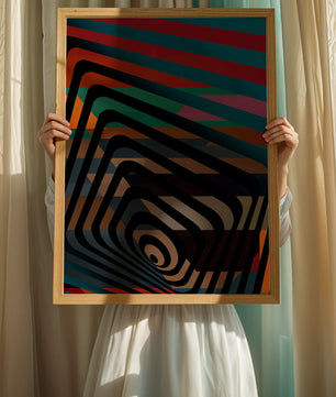 Arte abstracto geométrico colorido con rayas concéntricas