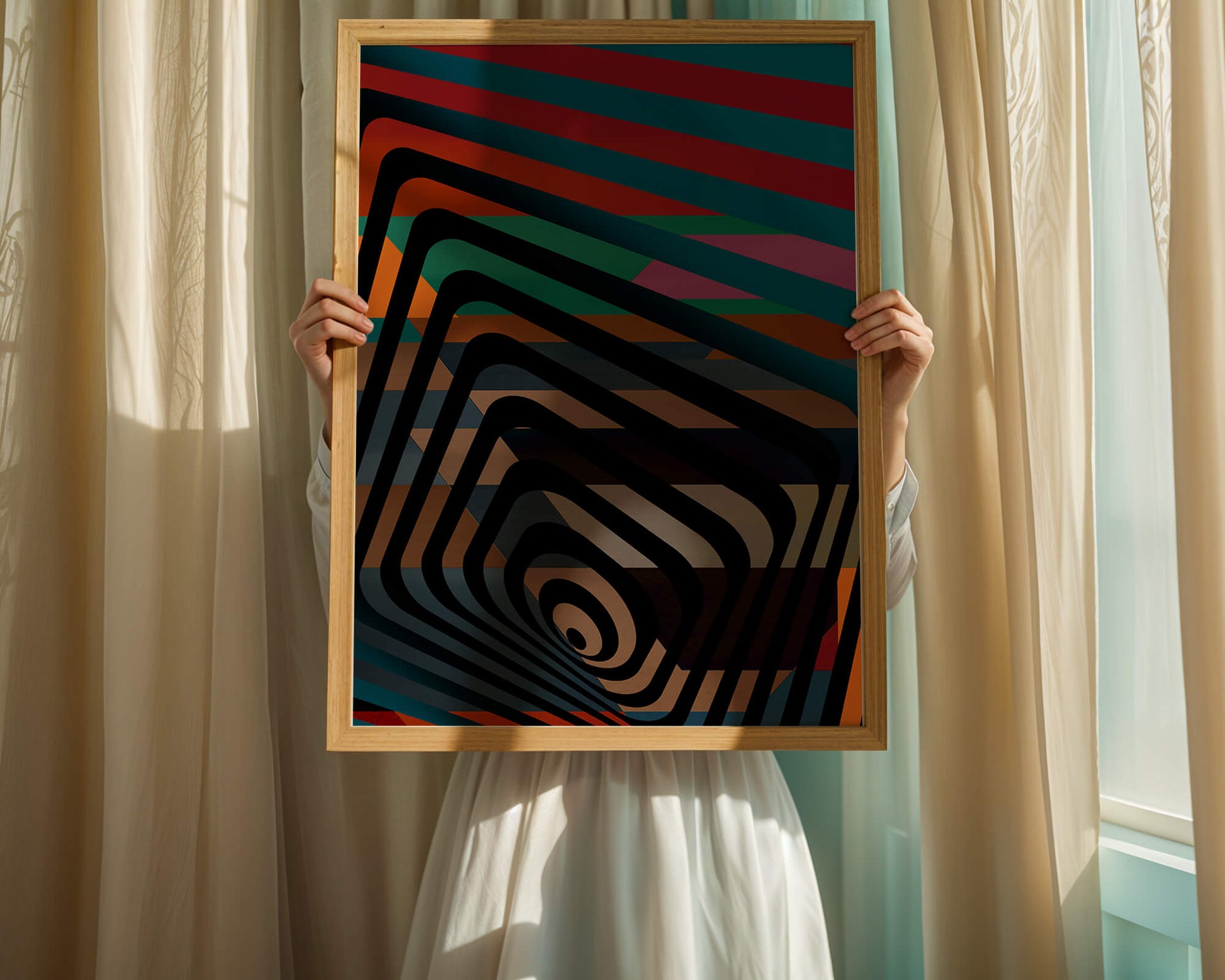 Colorful Geometric Abstract Art with Concentric Stripes