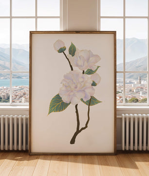Delicate blooming flowers with lush leaves in elegant design