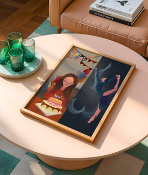Geburtstagsfeier-Illustration mit Kuchen und Tanzfigur