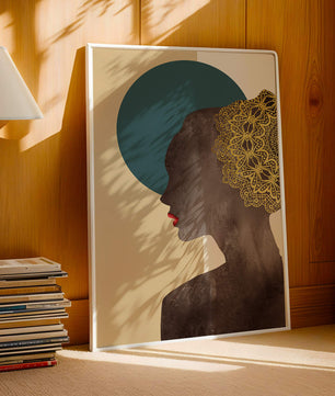 Elegant Silhouette with Gold Lace and Red Lips - Mi tienda