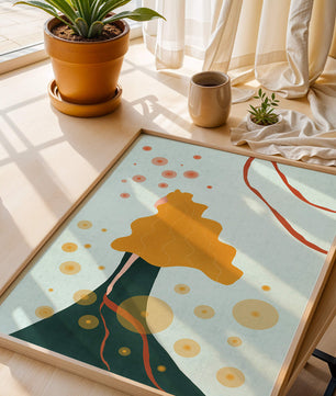 Abstract Portrait of a Woman with Flowing Golden Hair and Geometric Shapes - Mi tienda